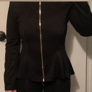 FOREVER 21 Black zip-up flared blouse SIZE M
